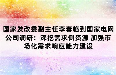 国家发改委副主任李春临到国家电网公司调研：深挖需求侧资源 加强市场化需求响应能力建设